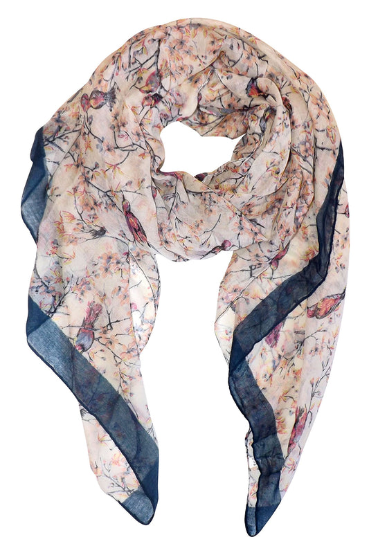 Wholesale Bulk Lot: Vintage Floral Hummingbird Print Sheer Cream Scarf for Resellers