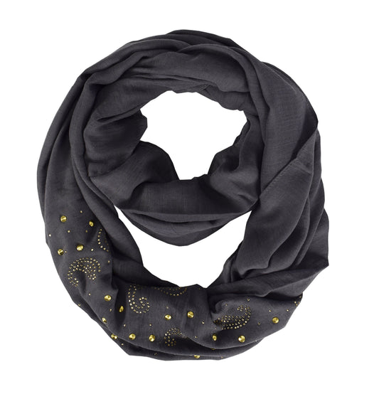 Wholesale Bulk Lot: Vintage Embellished Paisley Sequin Grey Infinity Scarf Reseller Pack