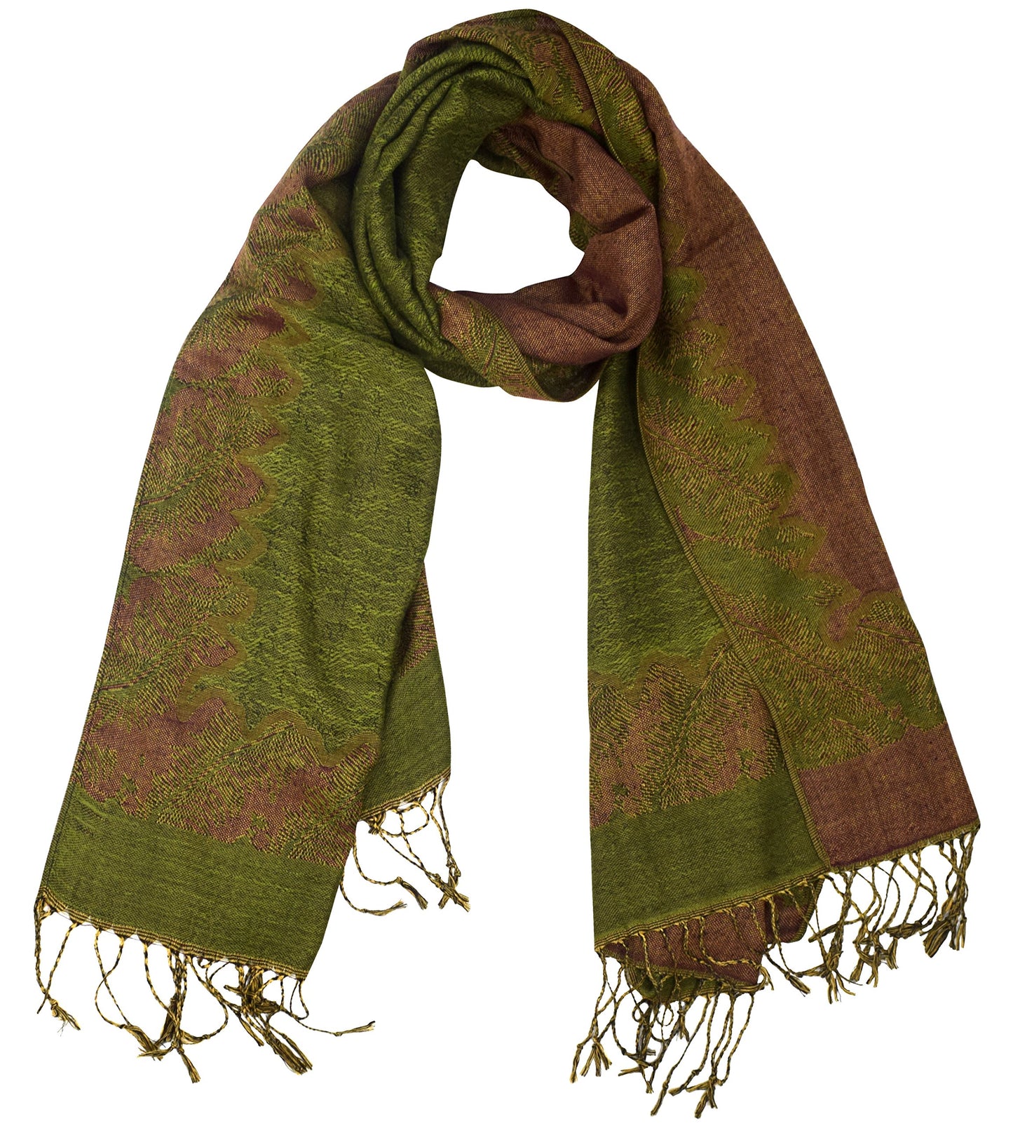 Wholesale Bulk Lot Reversible Jacquard Paisley Pashmina Shawl Army Green Rust Scarf for Resellers