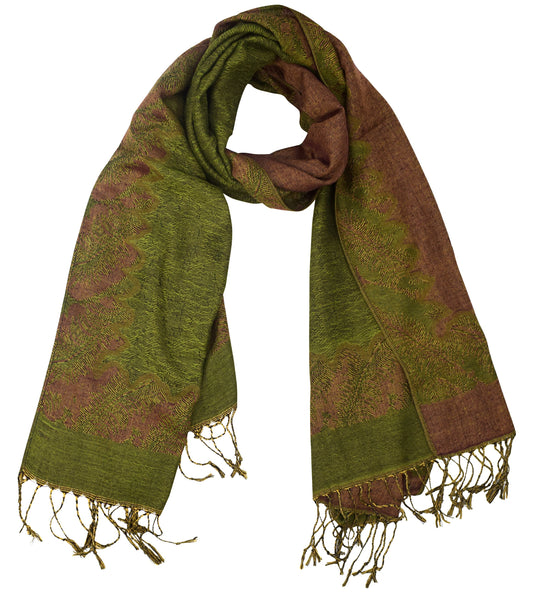 Wholesale Bulk Lot Reversible Jacquard Paisley Pashmina Shawl Army Green Rust Scarf for Resellers