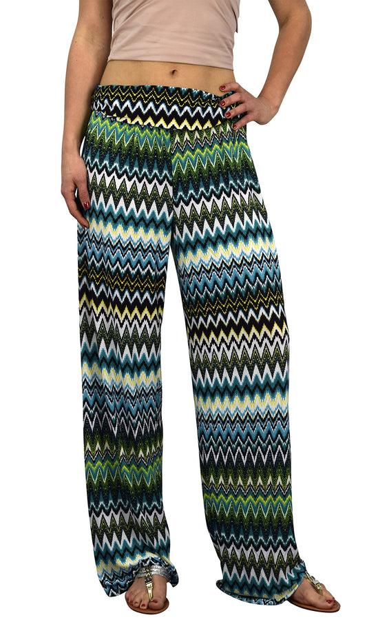 Wholesale Bulk Lot: Womens Printed Tribal Chevron Palazzo Pants Teal Small