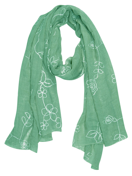 Wholesale Bulk Lot: Floral Rose Embroidered Lightweight Summer Shawl Scarf Wrap Mint Reseller Pack