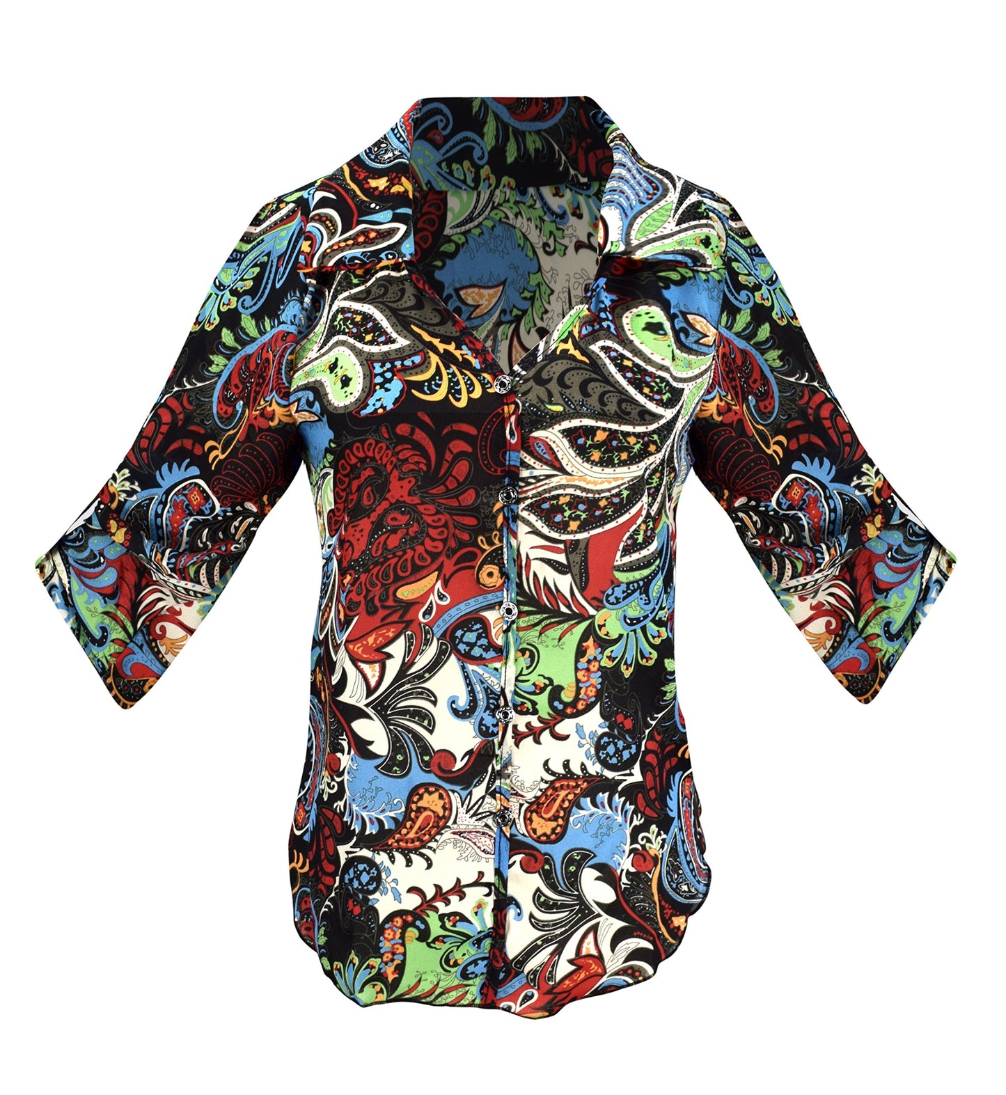 Wholesale Bulk Lot: Bohemian Floral Print Keyhole Summer Blouse Medium Black Blue