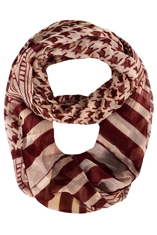 Wholesale Bulk Lot: Red & Cream Tribal Striped Houndstooth Sheer Infinity Loop Scarf Reseller Pack