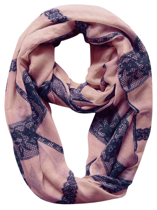Wholesale Bulk Lot: Vintage Floral Lace Infinity Loop Scarf Pink Reseller Pack