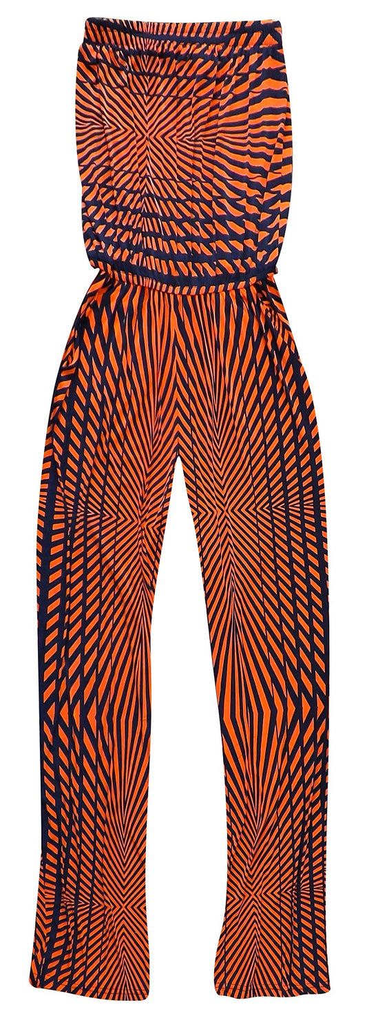 Wholesale Bulk Lot: Geometric Blouson Elastic Top Romper Jumpsuit S Orange Navy