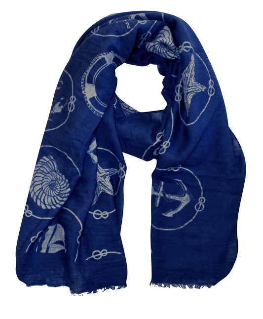 Wholesale Bulk Lot: Nautical Seahorse Shell Navy Circle Fringe Scarf for Resellers