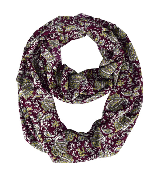 Wholesale Bulk Lot: Bohemian Paisley Graphic Infinity Scarf Maroon Summer Fashion Reseller Pack
