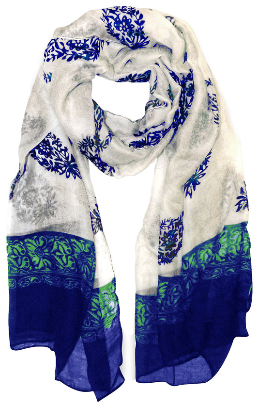 Wholesale Bulk Lot: Tribal Flower Paisley Lightweight Scarf Blue Green Reseller Pack