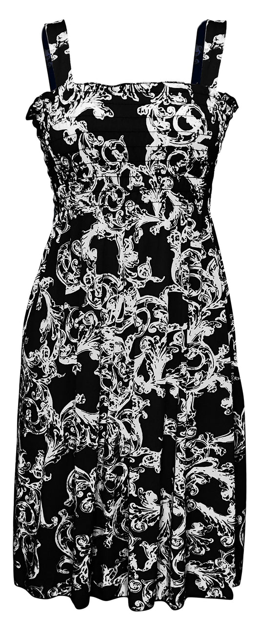 Wholesale Bulk Lot Reseller Women's Midi Multicolor Smocked Summer Dress Black L
