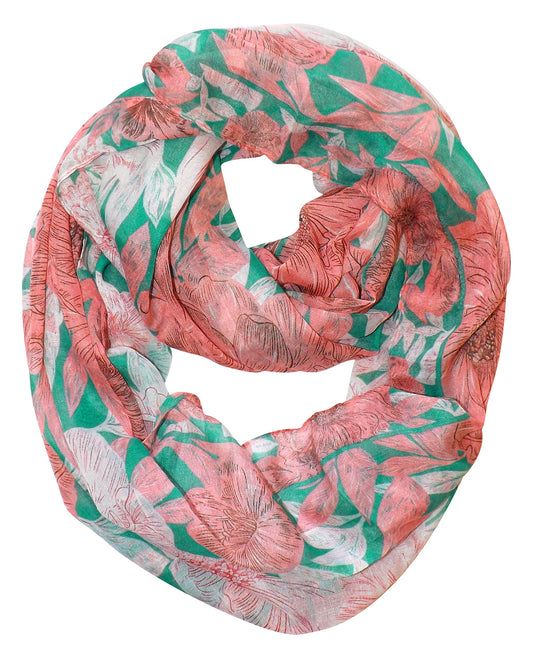 Wholesale Bulk Lot: Retro Colorful Hawaiian Hibiscus Flower Infinity Loop Scarf Green Reseller Pack