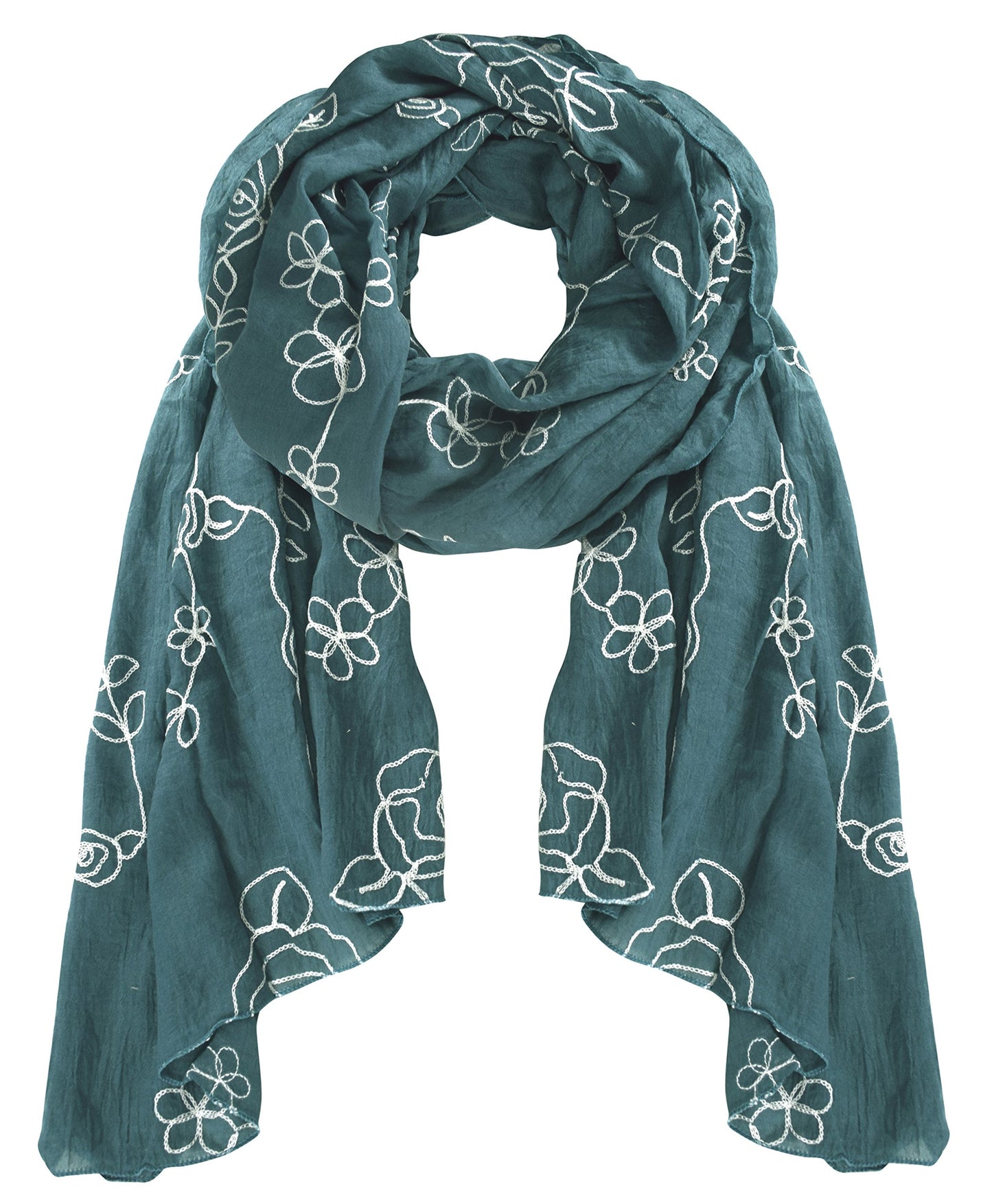Wholesale Bulk Lot: Floral Embroidered Soft Cloth Summer Shawl Scarf Hunter Green Rose Reseller Pack