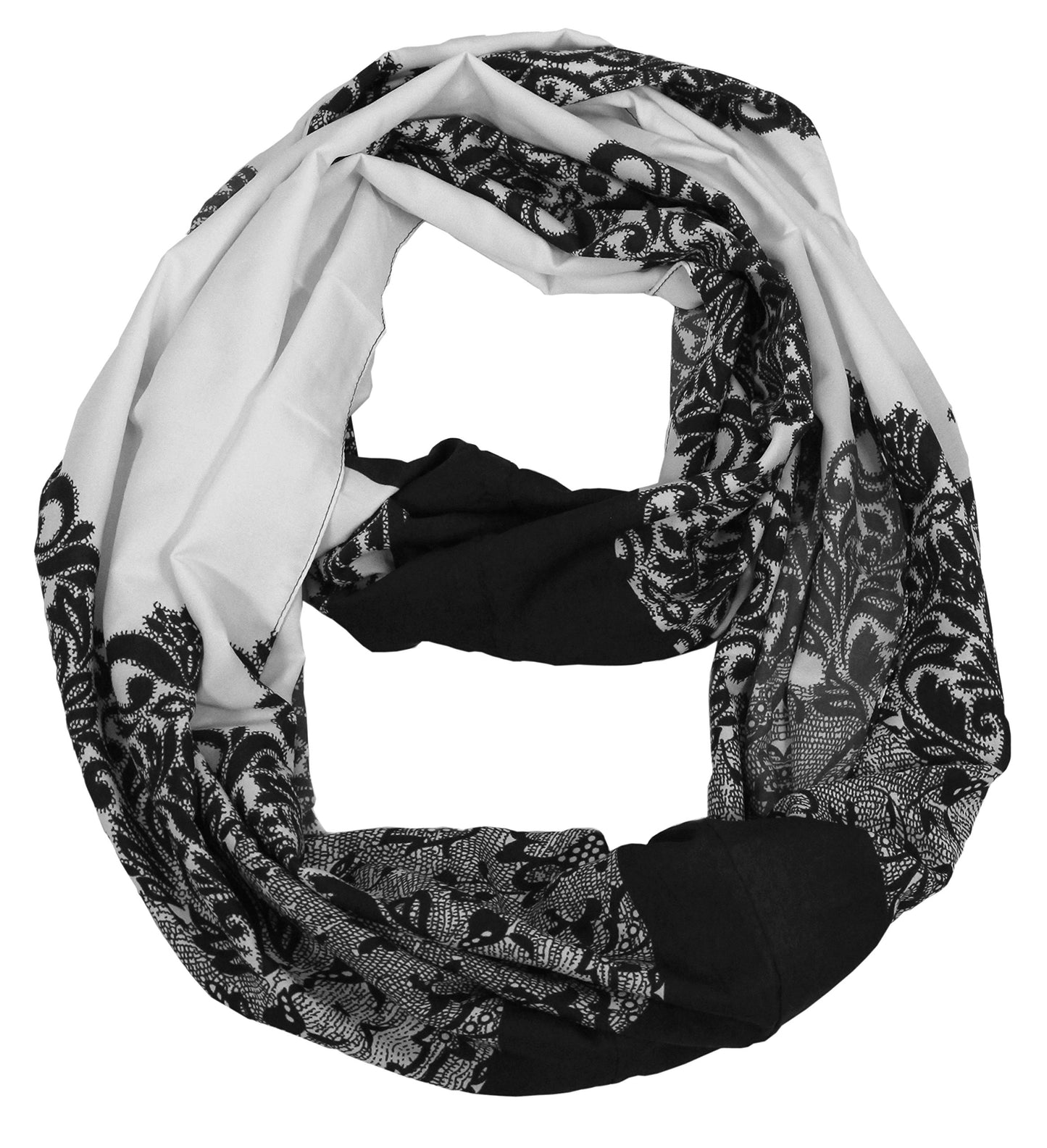 Wholesale Lot: Vintage Bohemian Damask Black/White Infinity Loop Scarf Bulk Reseller Pack