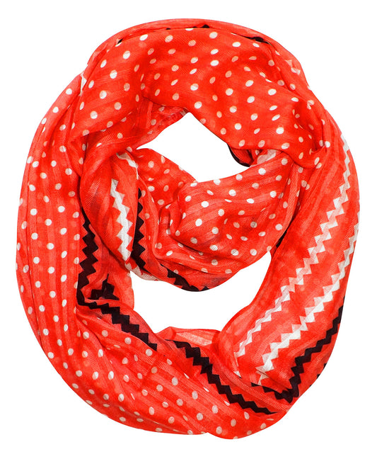Wholesale Bulk Lot: Red Chic Polka Dot Chevron Sheer Infinity Loop Scarf Reseller Pack