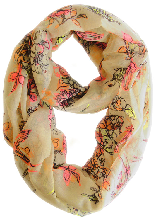 Wholesale Bulk Lot: Cherry Blossom Floral Print Infinity Scarf in Bright Peach for Resellers