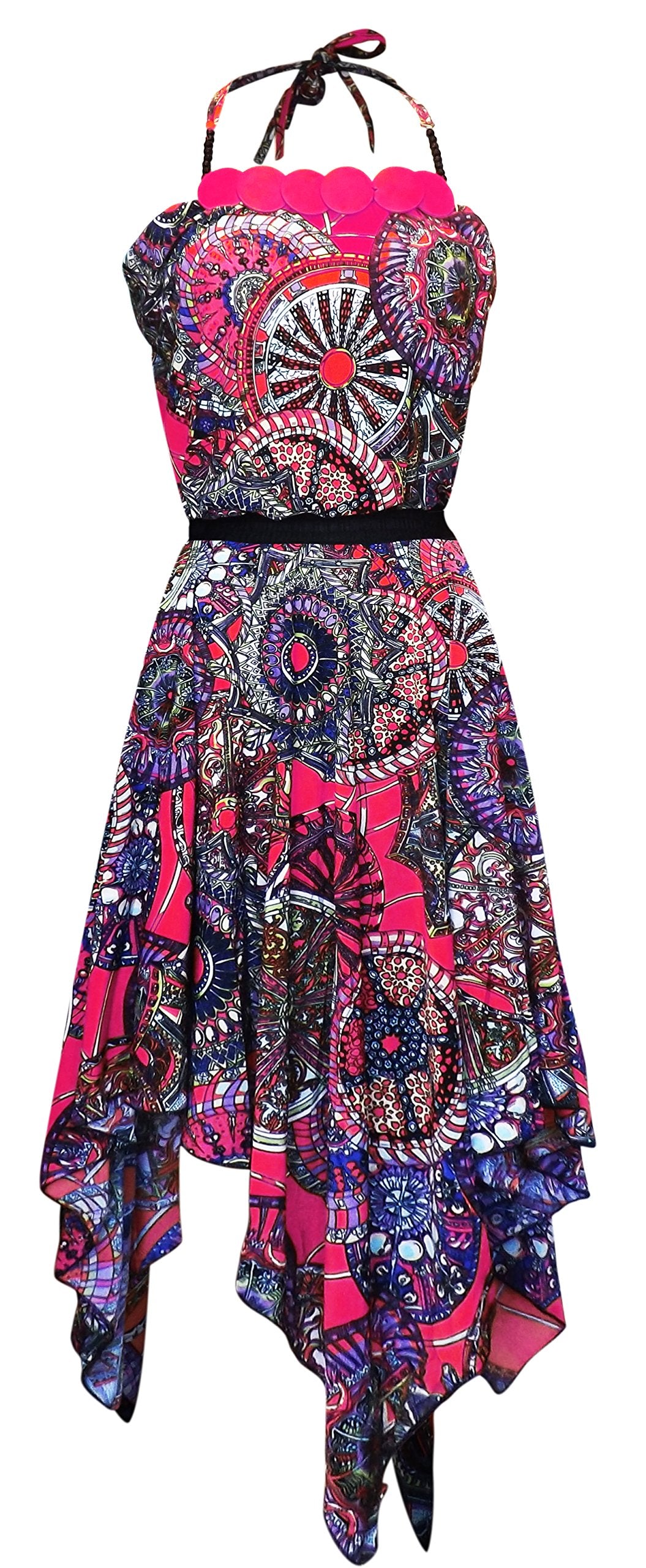 Wholesale Bulk Lot: Women's Fuchsia Multicolor Boho Handkerchief Dress Large