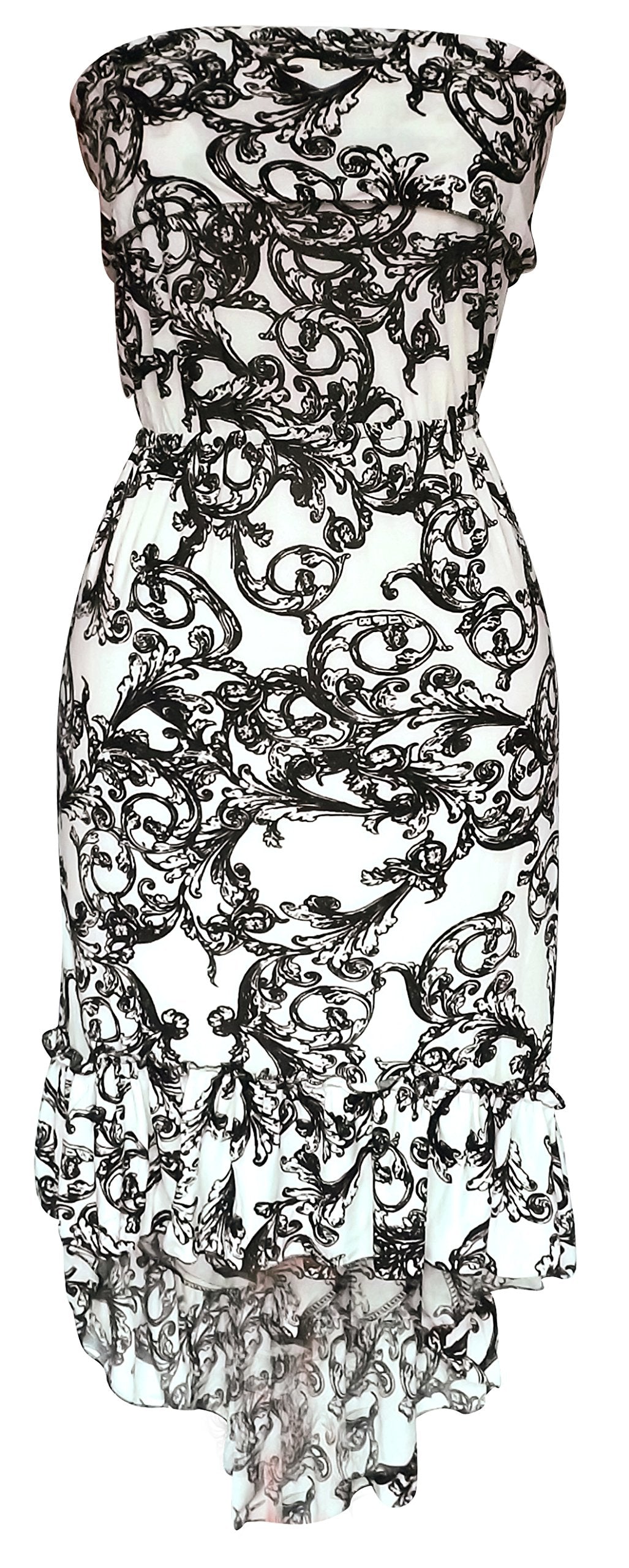 Wholesale Bulk Lot: Paisley Ruffled Strapless Hi Lo Dress Cream Medium
