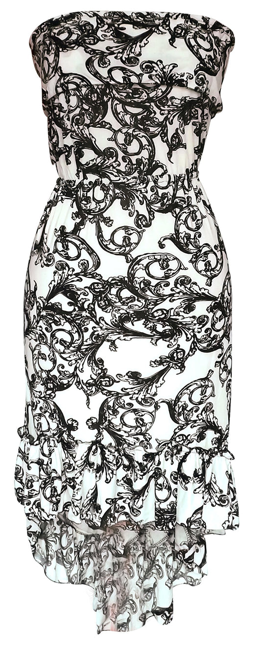 Wholesale Bulk Lot: Paisley Ruffled Strapless Hi Lo Dress Cream Medium