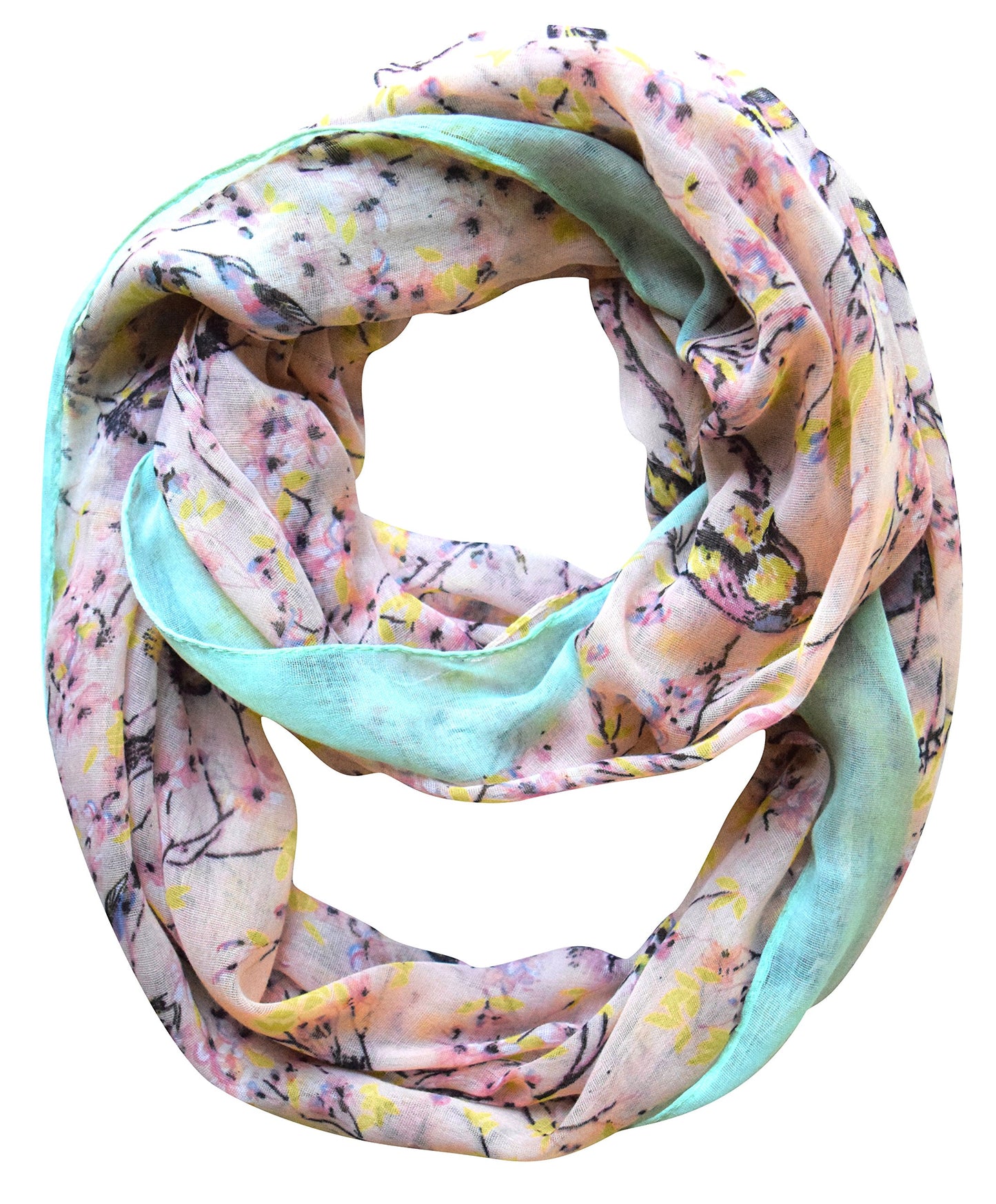 Wholesale Bulk Lot: Vintage Floral Hummingbird Pink Sheer Loop Scarf for Resellers