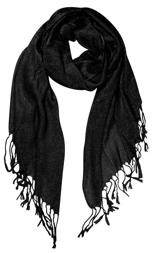 Wholesale Bulk Lot: Princess Shimmer Sparkle Lightweight Sheer Fringe Scarf Black Reseller Pack