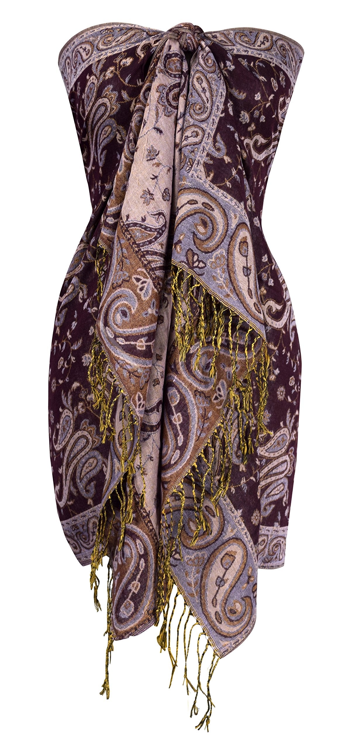Wholesale Bulk Lot Reversible Paisley Pashmina Shawl Double Layer Plum Scarf for Resellers