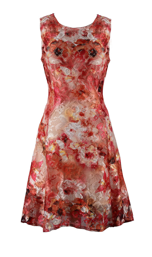 Wholesale Bulk Lot: Women's Sleeveless Lace Floral Skater Cocktail Midi Dress Coral M