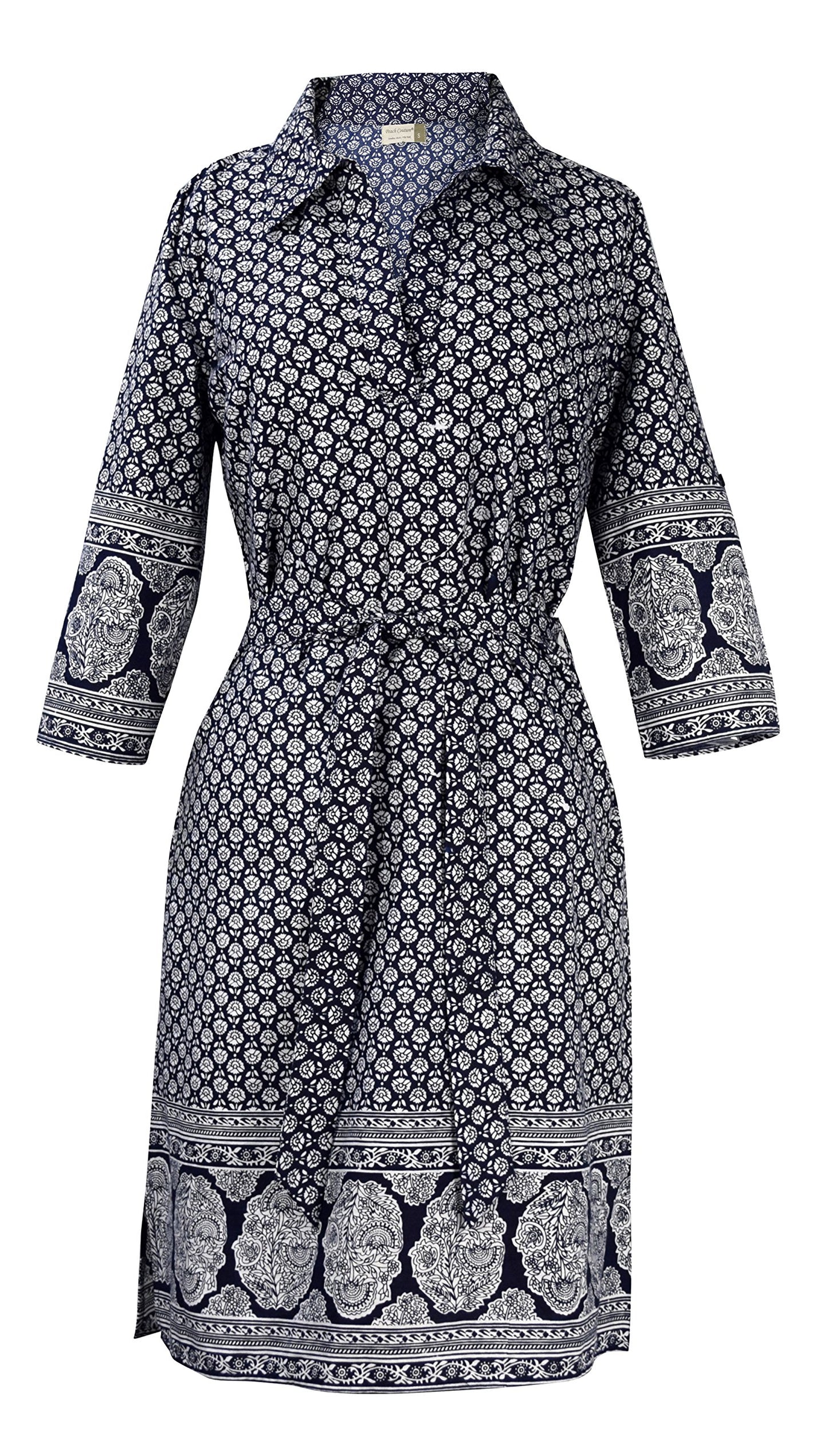 Wholesale Bulk Lot: Women's V Neck ¾ Sleeve Waist Tie Shift Dress Navy Small