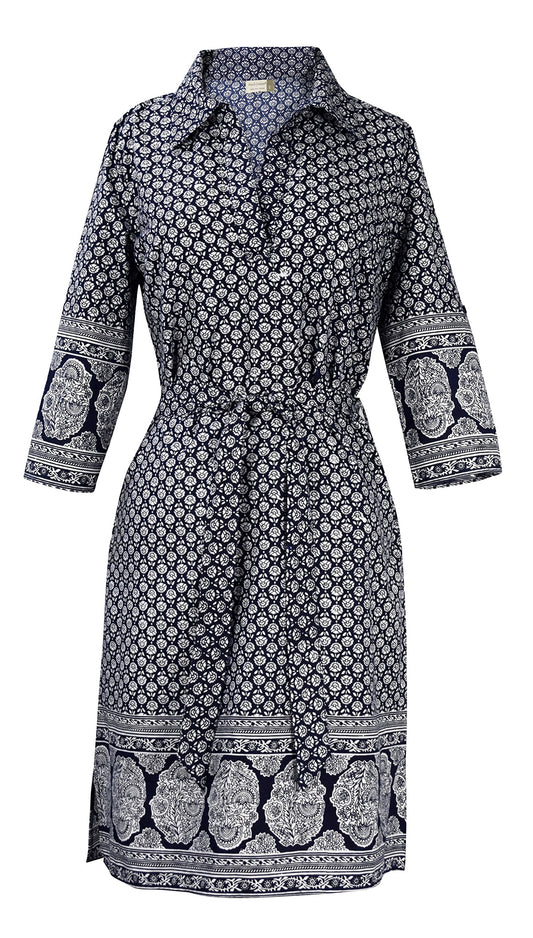 Wholesale Bulk Lot: Women's V Neck ¾ Sleeve Waist Tie Shift Dress Navy Small