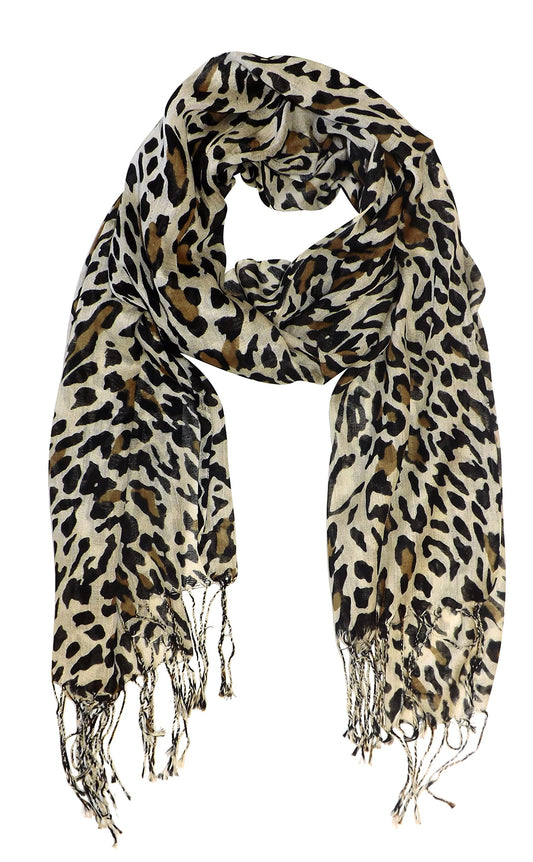 Wholesale Bulk Lot Soft Silky Leopard Print Pashmina Shawl Scarf Tan for Resellers