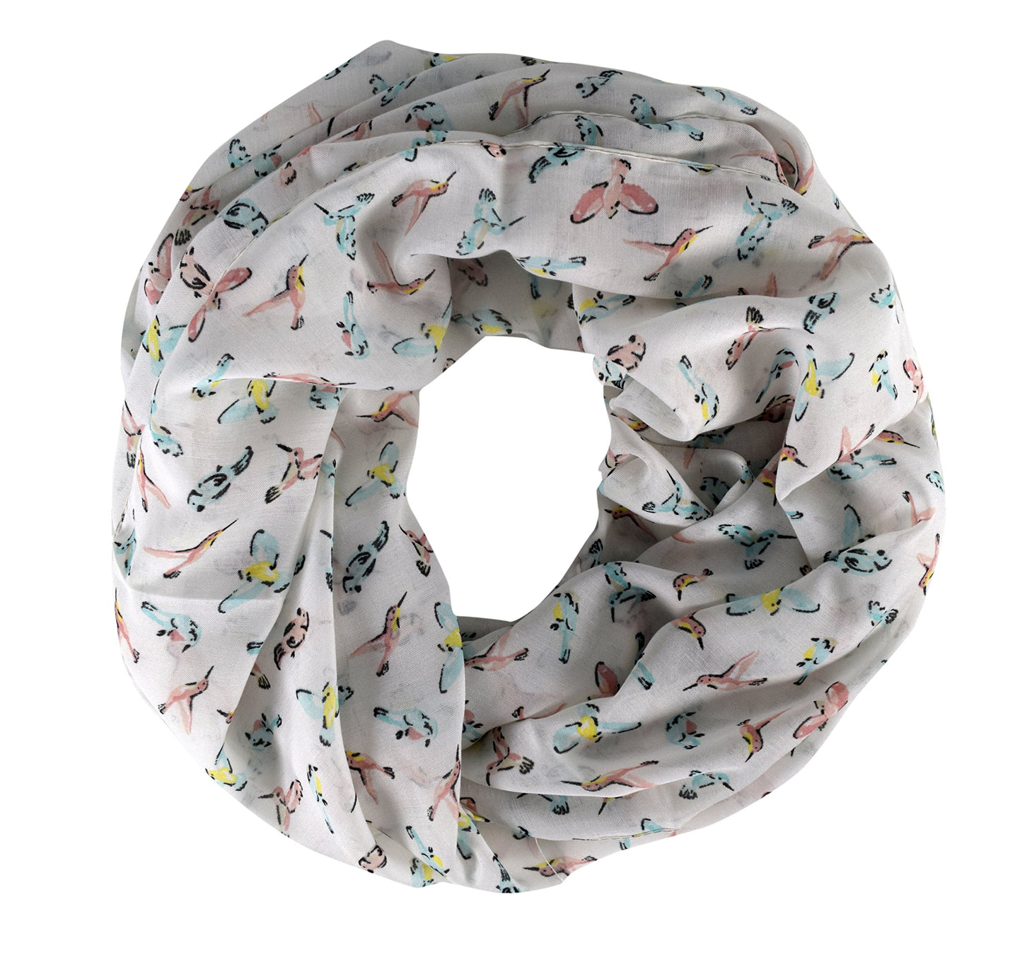 Wholesale Bulk Lot: Chic Bird Print Summer Fashion White Infinity Scarf for Resellers