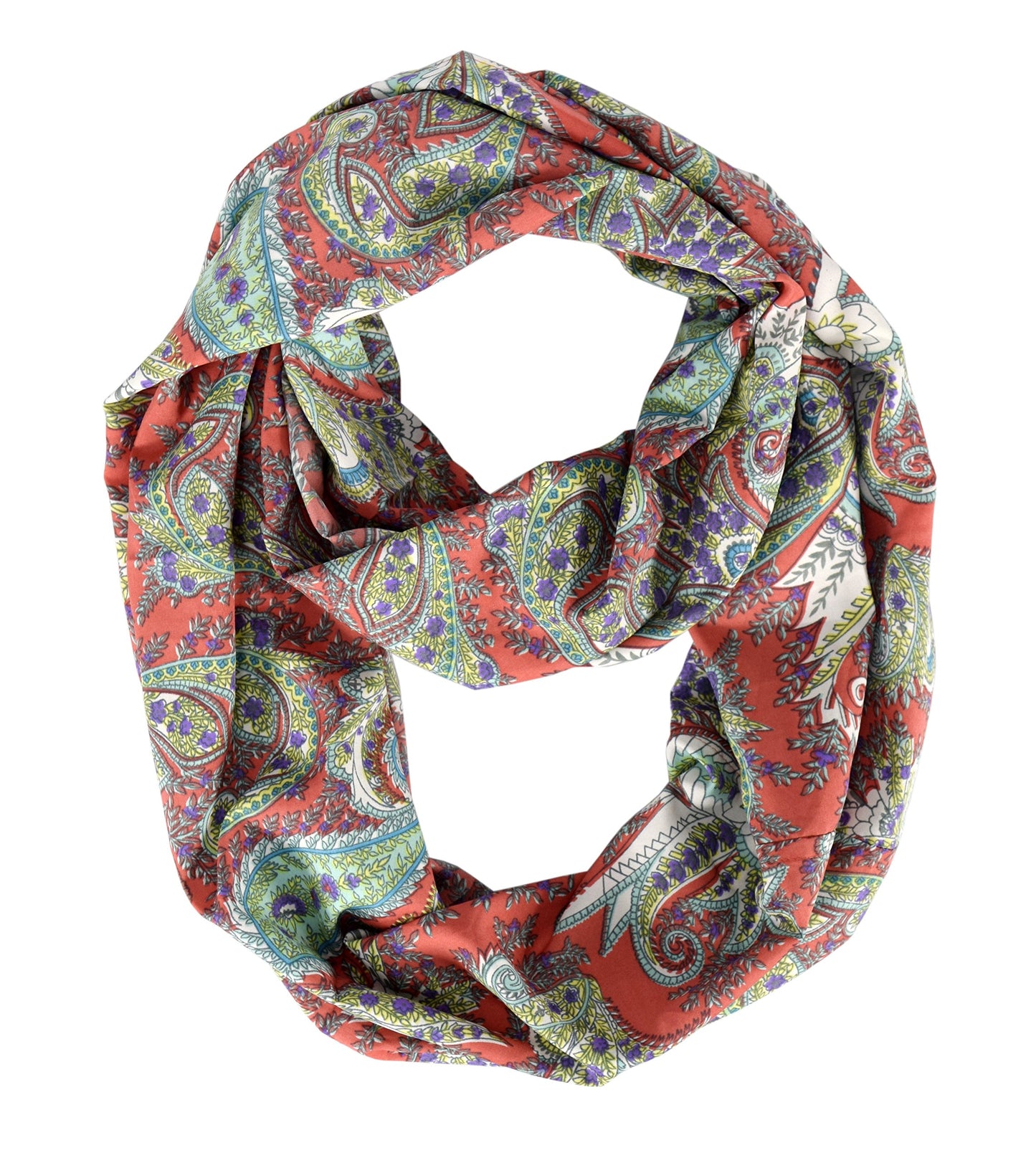 Wholesale Bulk Lot: Bohemian Paisley Coral Red Infinity Loop Scarf Reseller Pack