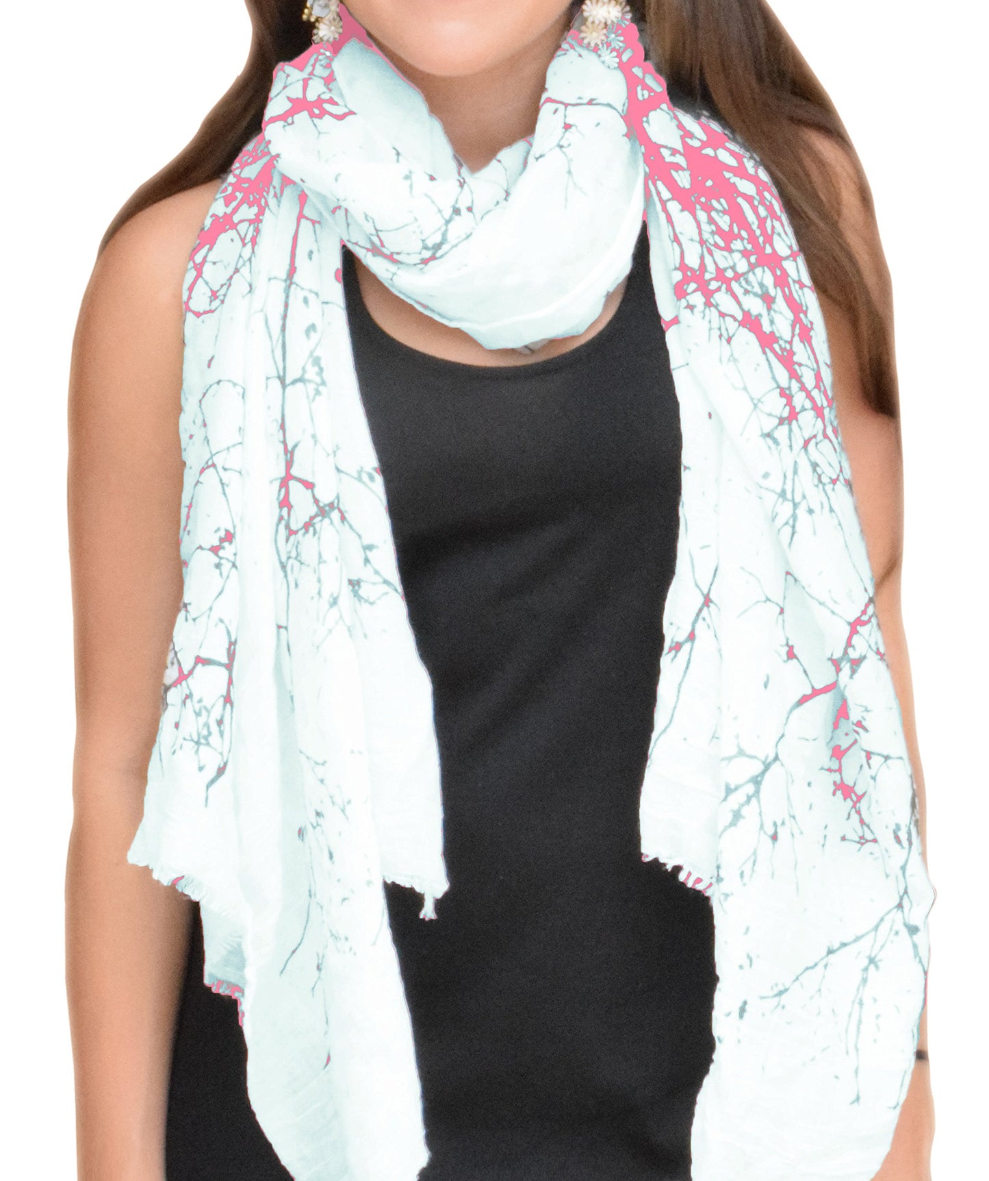 Wholesale Lot: Blissful Tree Print Cotton Linen Eyelash Fringe Scarves Coral Reseller Pack