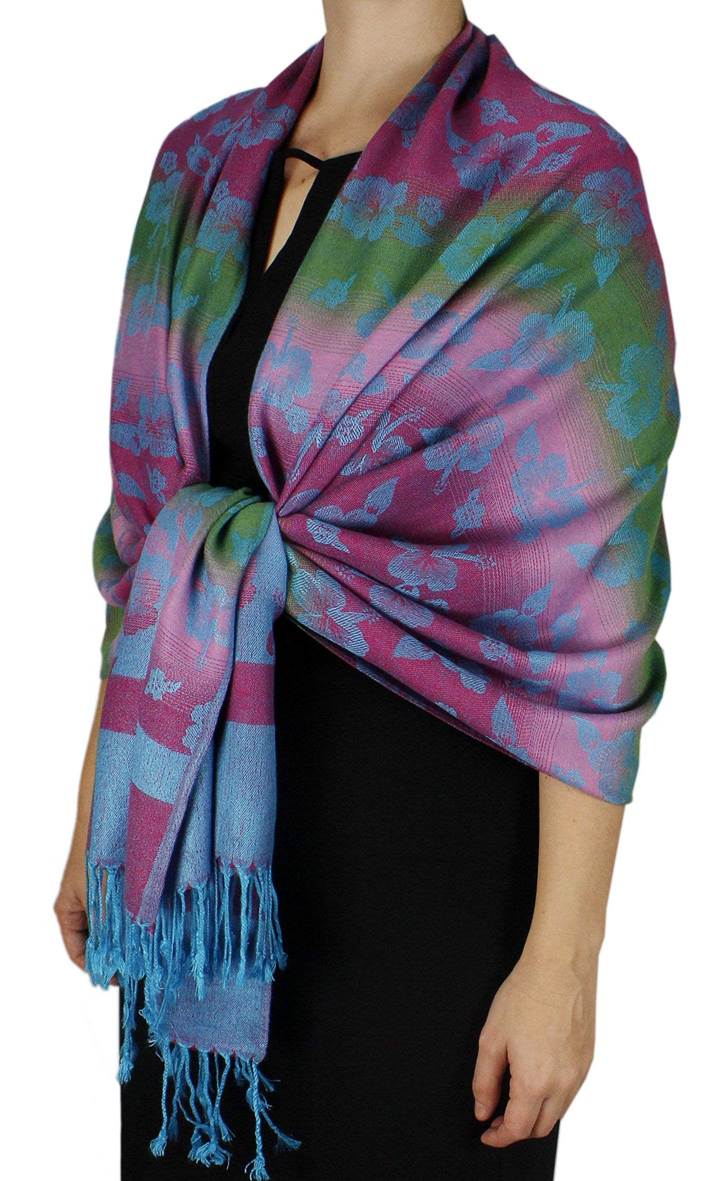 Wholesale Lot Silky Tropical Pansy Pashmina Wrap Shawl Scarf for Resellers - Teal