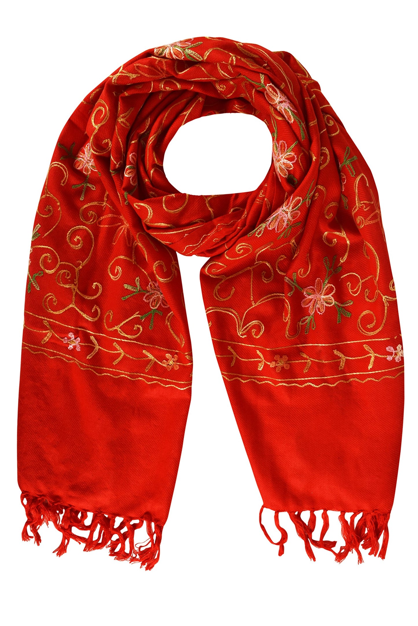 Wholesale Bulk Lot Hand Embroidered Red Floral Pashmina Shawl Reseller Scarf