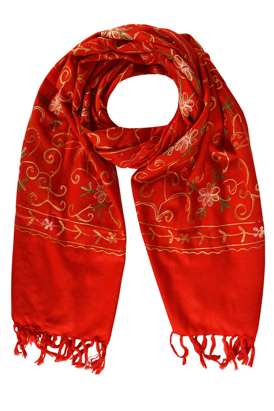 Wholesale Bulk Lot Hand Embroidered Red Floral Pashmina Shawl Reseller Scarf