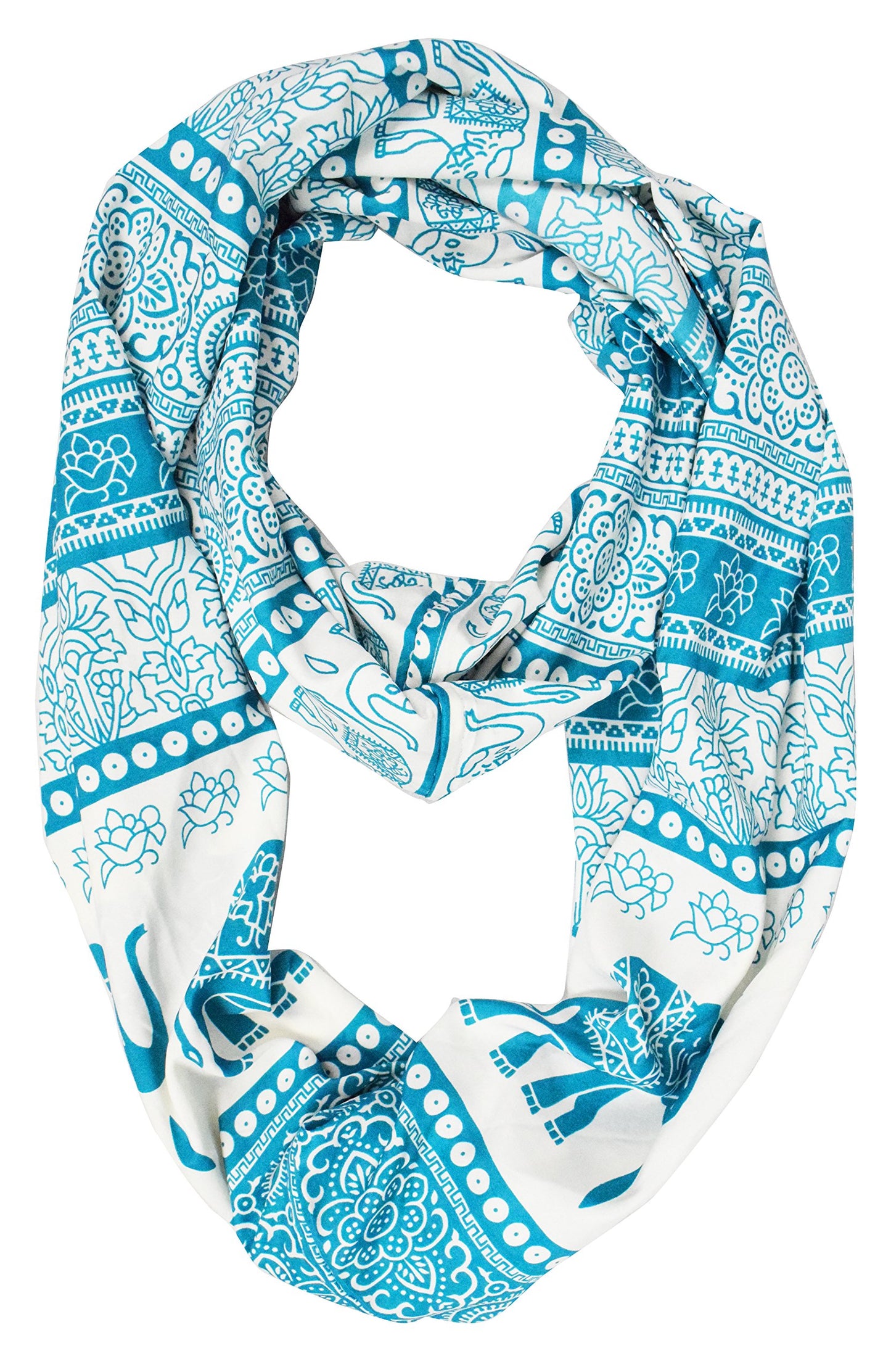 Wholesale Bulk Lot: Teal Tribal Paisley Elephant Print Infinity Loop Scarf for Resellers