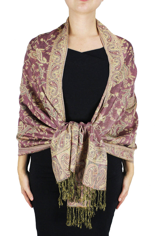 Wholesale Bulk Lot Reversible Paisley Pashmina Shawl Double Layer Pink Scarf for Resellers