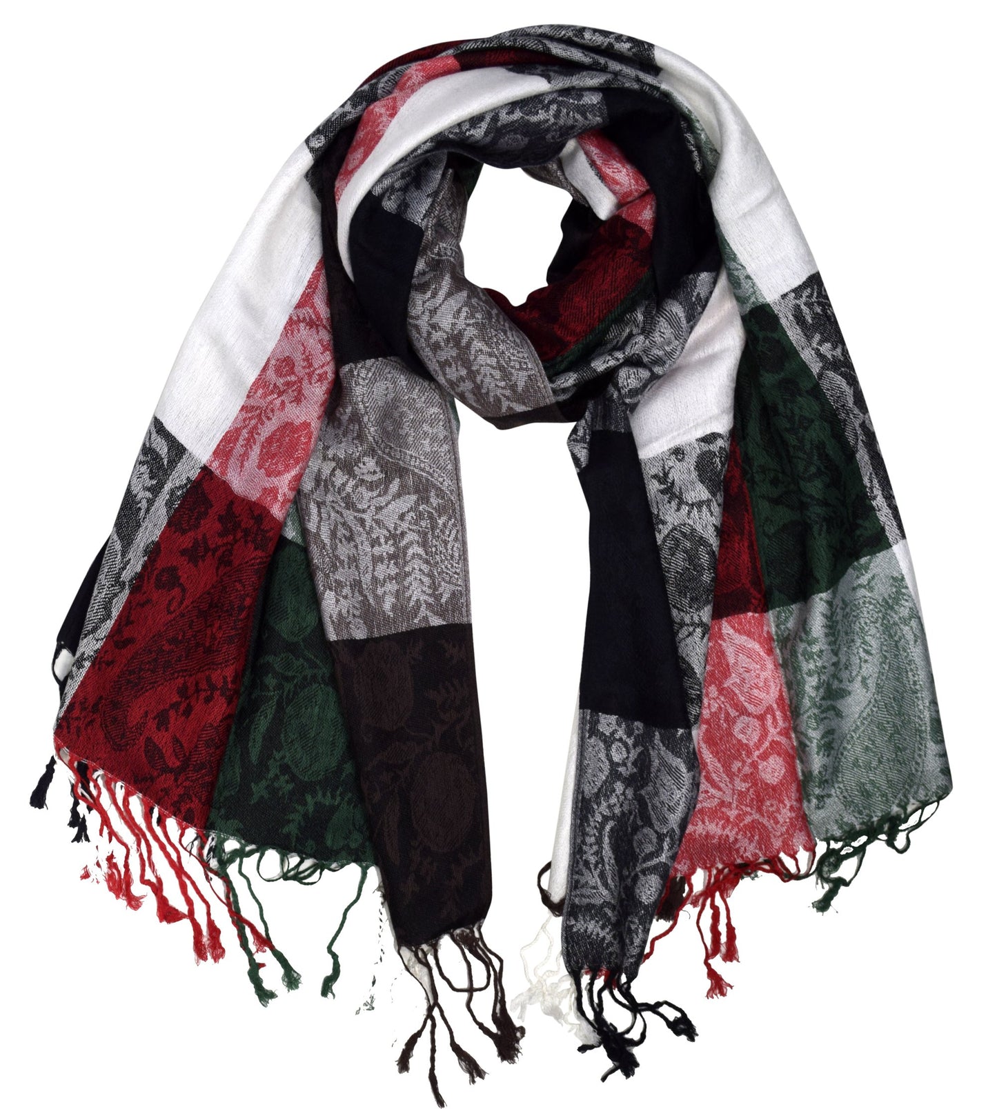 Wholesale Lot Reversible Jacquard Paisley Pashmina Shawl Wrap Red Green Black Scarf for Resellers