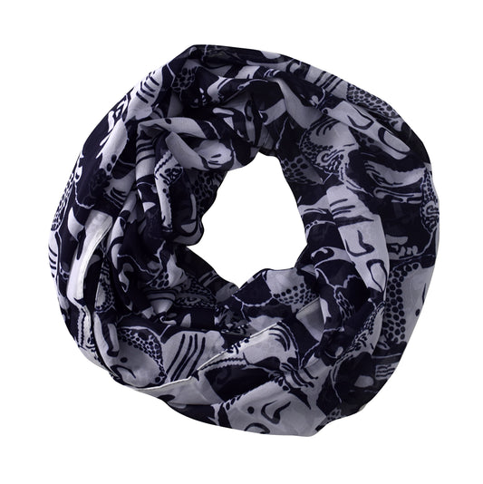 Wholesale Bulk Lot: Navy Buddha Funky Abstract Print Lightweight Infinity Loop Scarf for Resellers