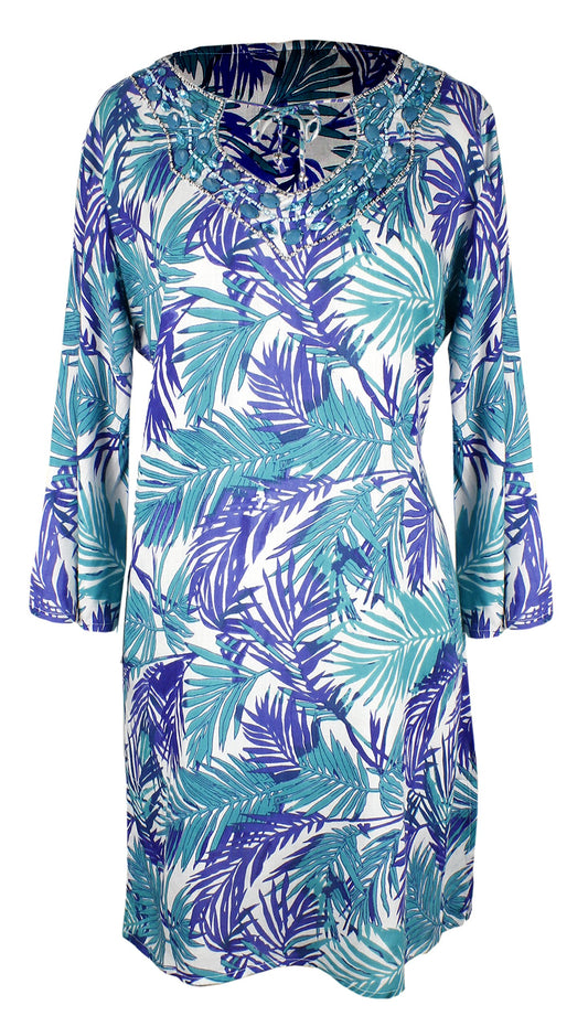 Wholesale Bulk Lot: Women's 3/4 Sleeve Jeweled Tie Neck Summer Tunic Dress Small