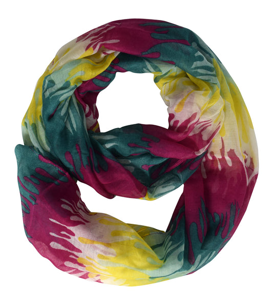 Wholesale Bulk Lot: Trendy Abstract Paint Design Infinity Loop Scarf Fuchsia Yellow Reseller Pack
