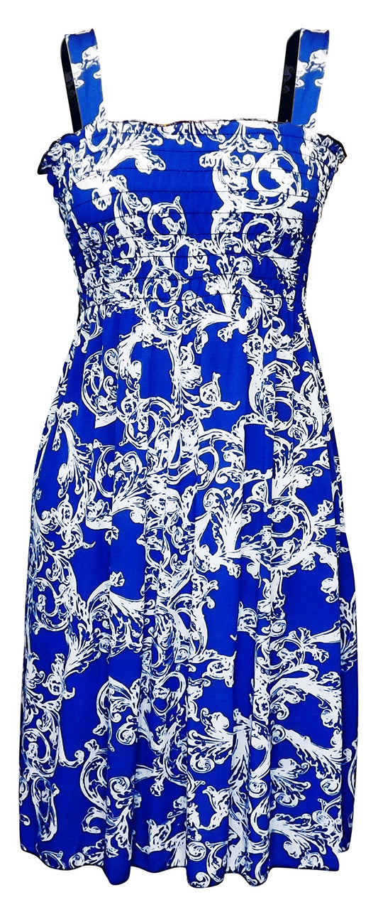 Wholesale Bulk Lot: Women's Exotic Smocked Midi Spring Summer Dress Blue Medium