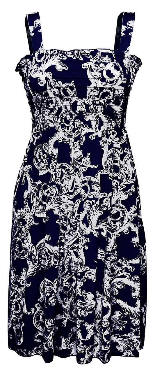 Wholesale Bulk Lot: Women's Exotic Smocked Midi Summer Dress Navy XL