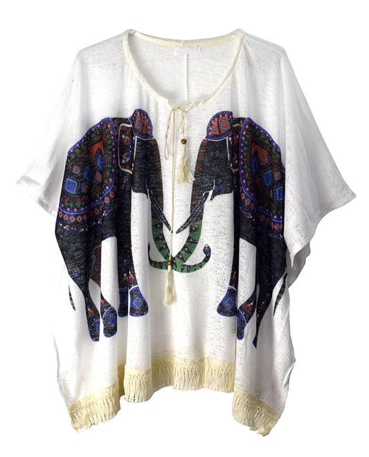 Wholesale Bulk Lot: White Elephant Print Tasseled Summer Cover Up Cardigan