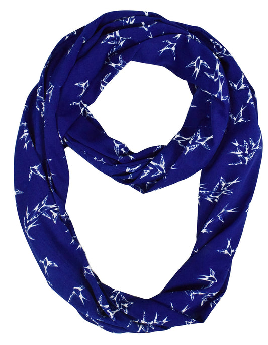 Wholesale Bulk Lot: Vintage Graphic Bird Print Infinity Skinny Loop Scarf Royal Blue Reseller Pack