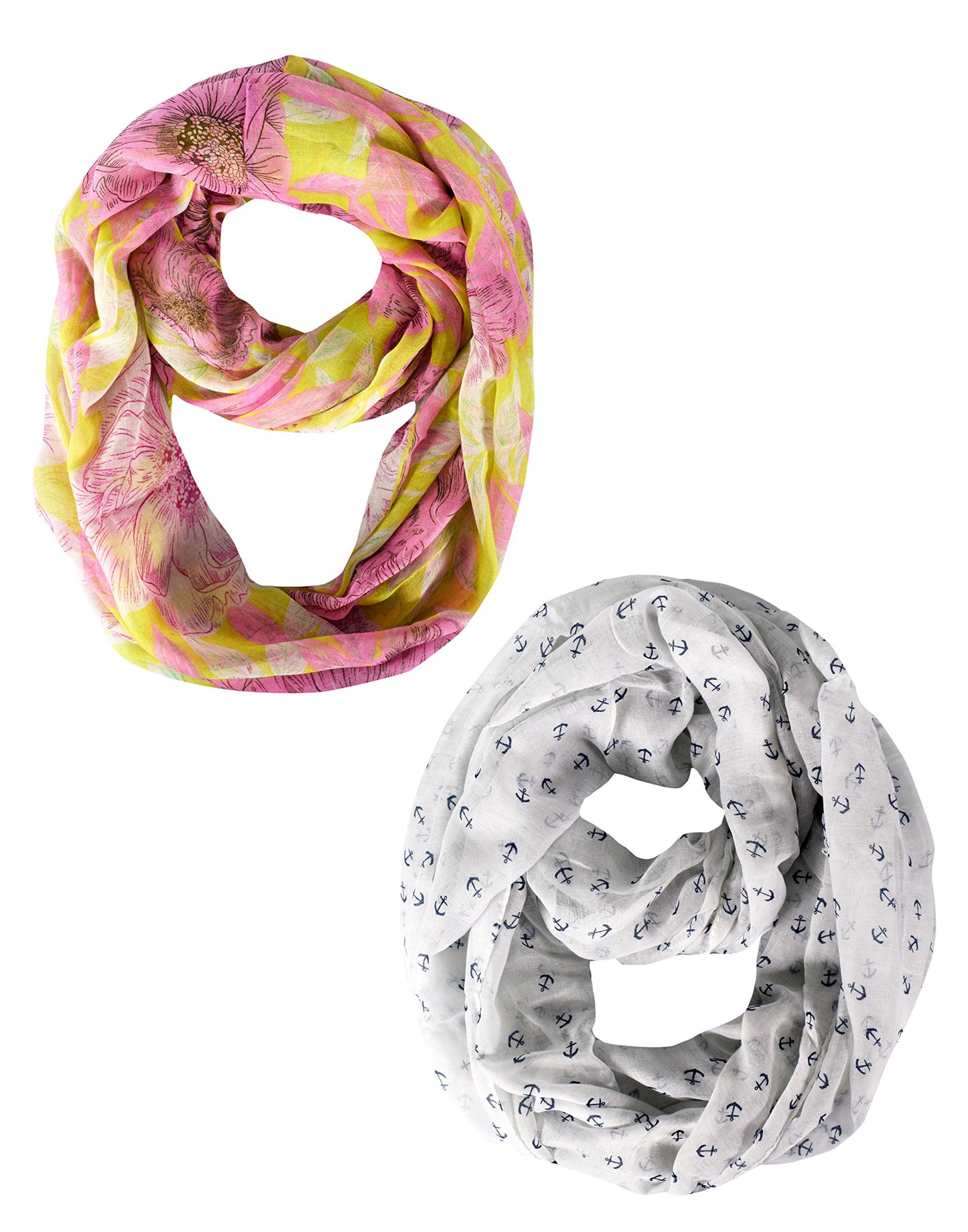 Wholesale Bulk Lot: White Pink Anchor Print Infinity Loop Scarf Trendy Nautical Reseller Pack