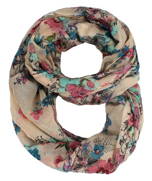 Wholesale Bulk Lot: Red Cherry Blossom Floral Print Infinity Loop Scarf Reseller Pack