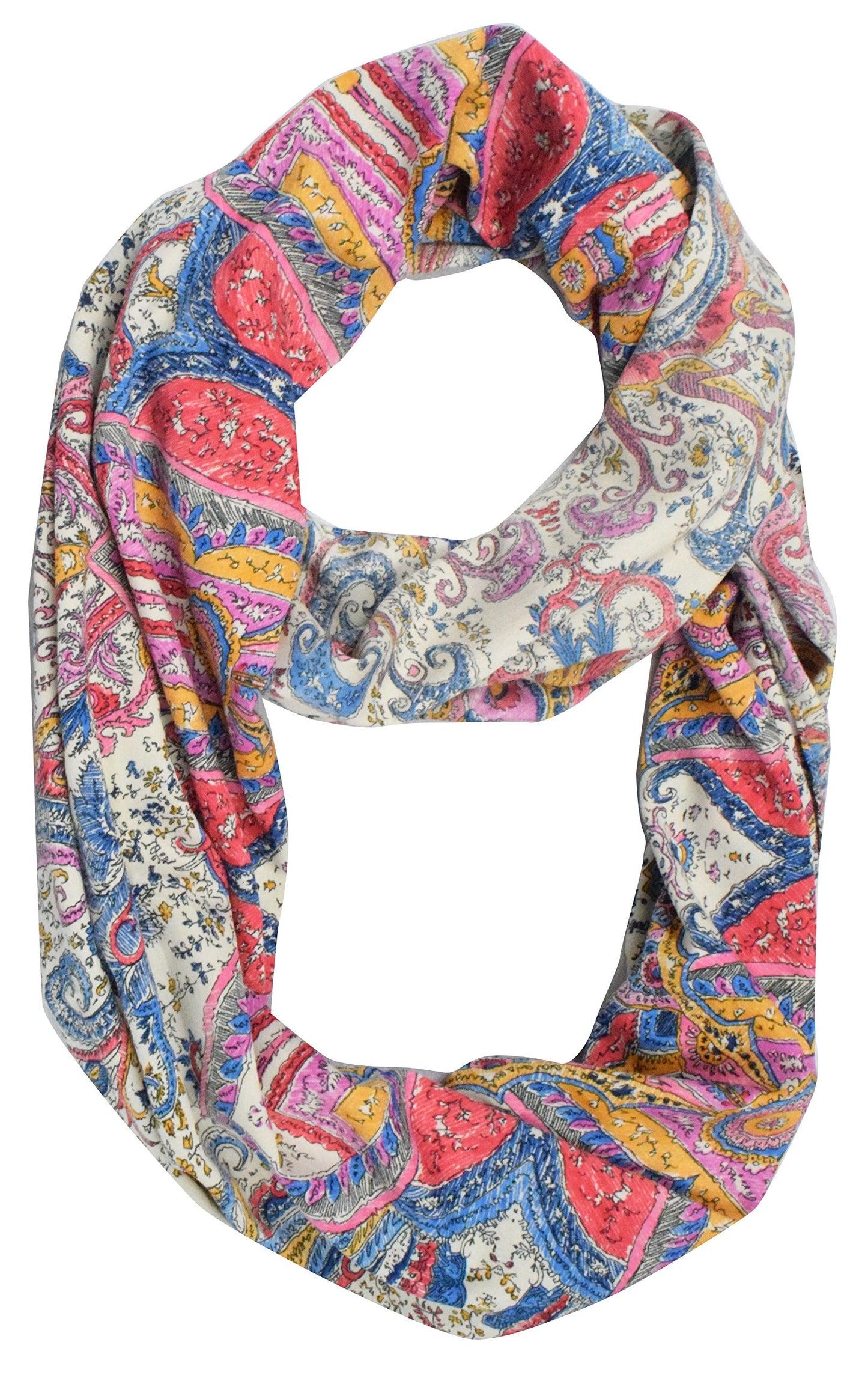 Wholesale Bulk Lot: Bohemian Oil Painting Sketchy Paisley Coral Infinity Scarf Reseller Pack