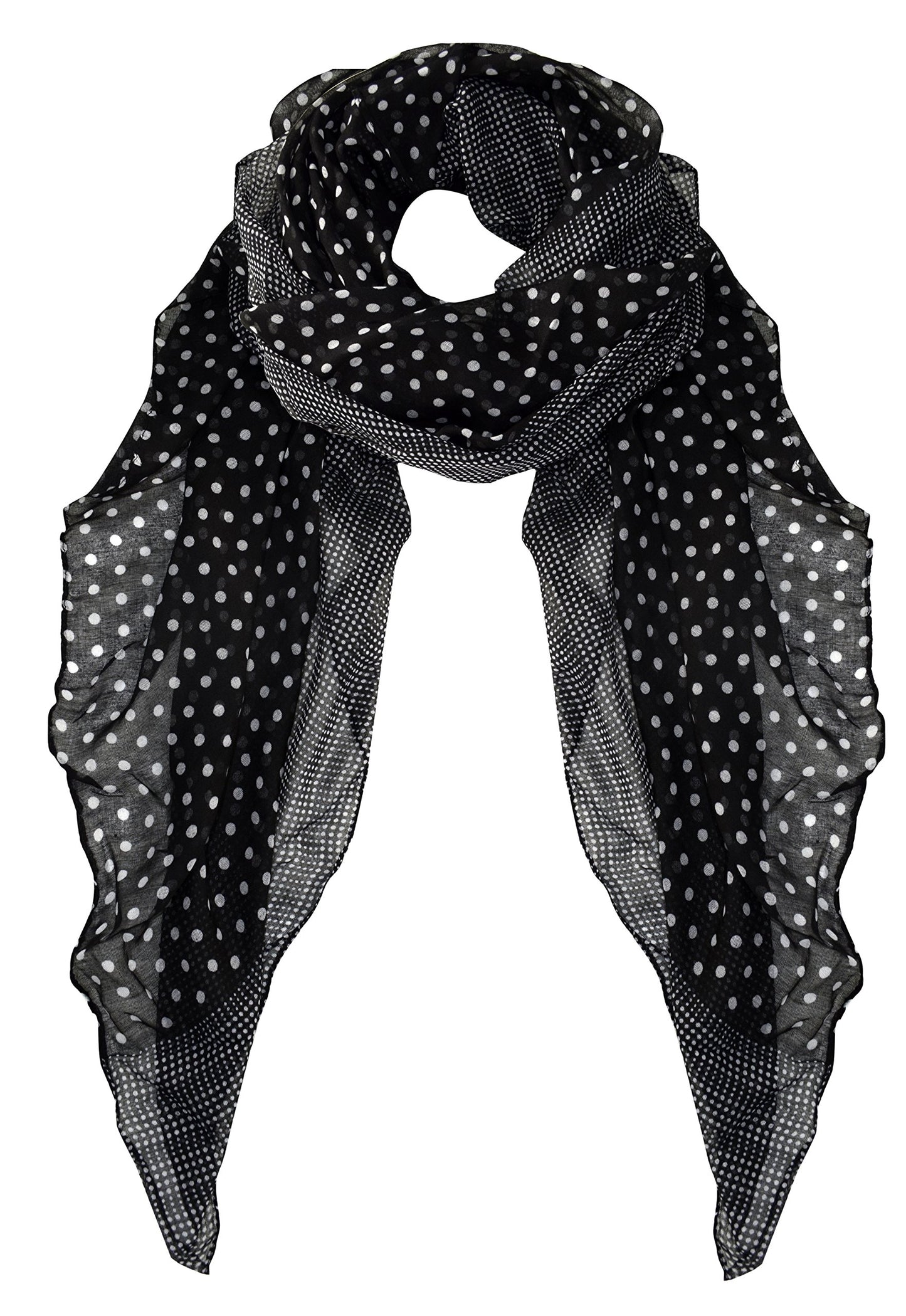 Wholesale Bulk Lot: Chic Boho Polka Dot Border Sheer Black Lightweight Scarf Reseller Pack