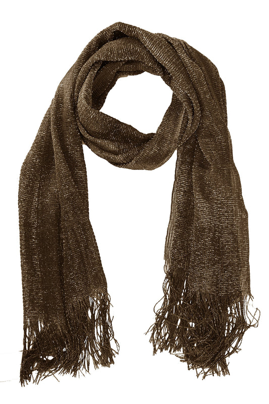 Wholesale Bulk Lot: Brown Metallic Shimmer Sheer Mesh Glitter Fringe Scarf Reseller Pack